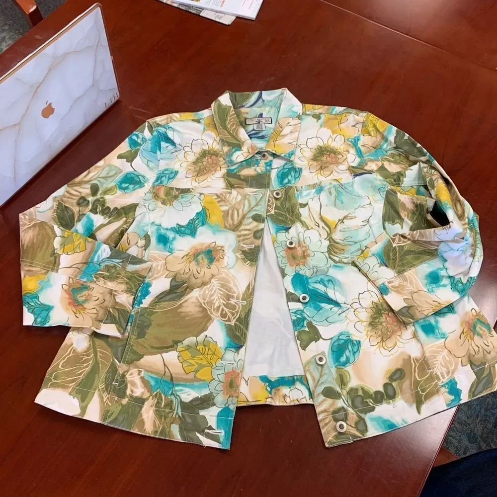Caribbean Joe Light Floral Print Jacket sz 2X